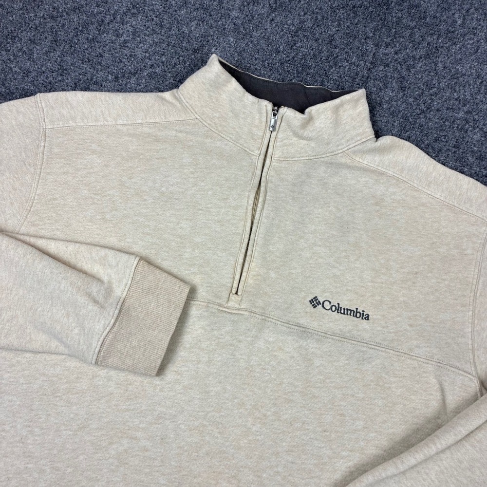 Columbia Mens Size Large Quarter Zip Pullover Fleece Lined Oatmeal Heather